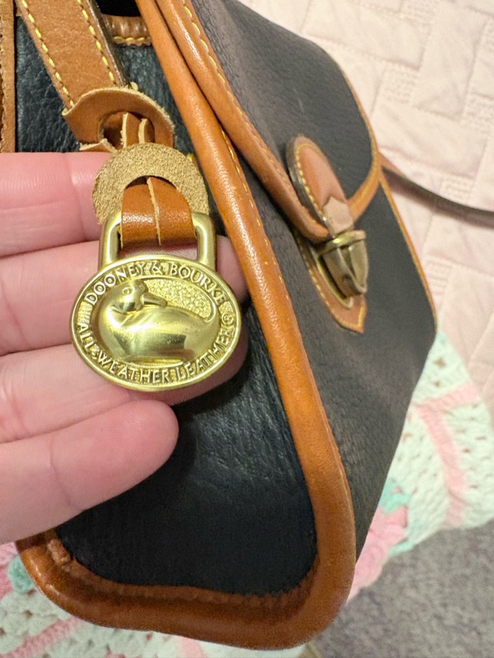 Authentic  Dooney and Bourke Crossbody Bag with Brown Trim and Adjustable Strap - Picture 10 of 12